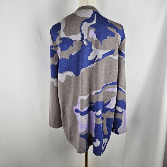 NWT Misook Knit Long Cardigan Sz Large Camouflage Gray Purple Quiet Luxury Pock - Picture 4 of 10